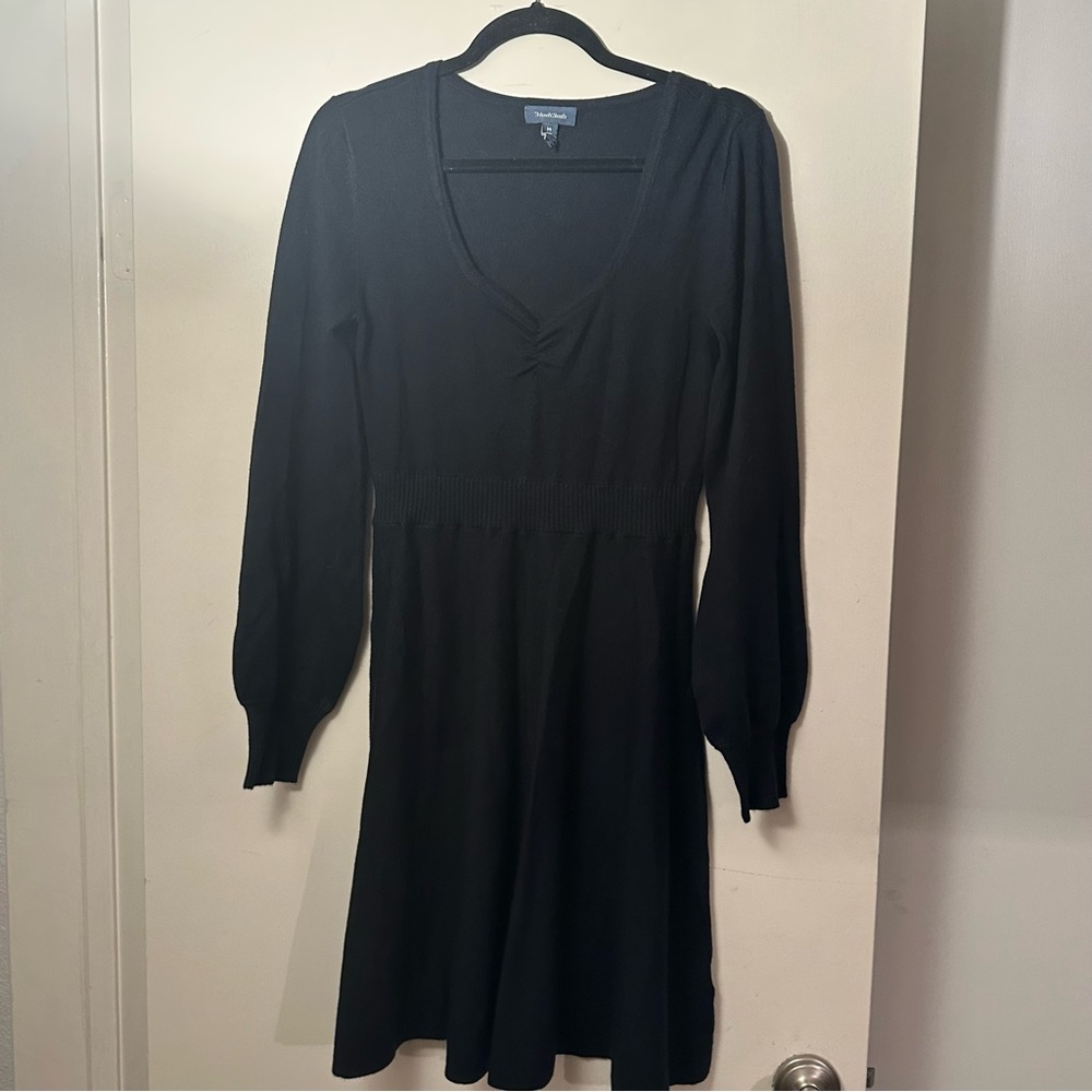 CLEARANCE‼️Modcloth Black Retro Ballon Sleeves Ribbed Trim Stretchy Knit Dress M